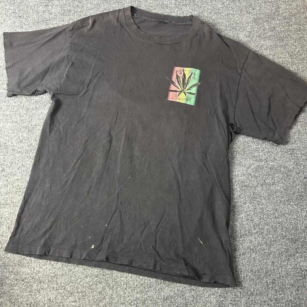 Rasta Yin Yang Skull Marijuana Leaf Shirt Mens Large Black Graphic T Distressed